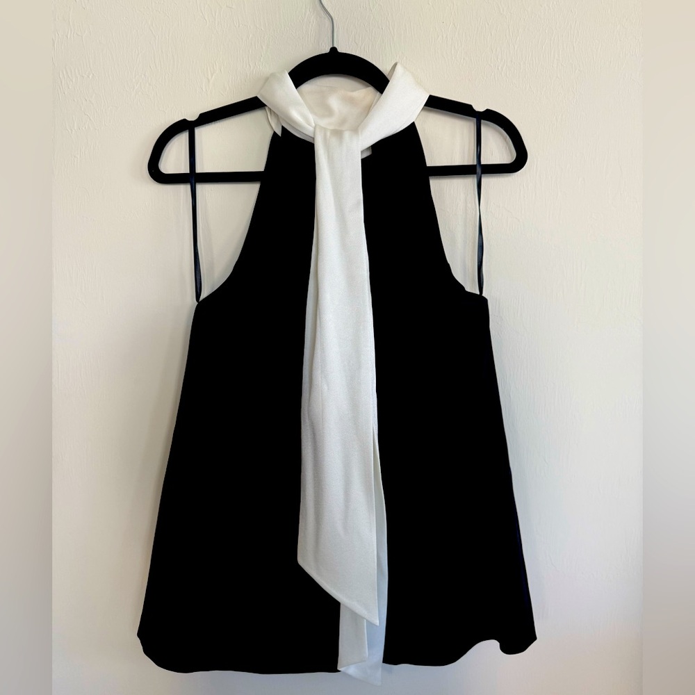 Galvin London Black High Neck Blouse w/White Long Tie.